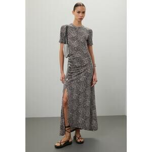 Paco Rabanne Black Floral Jersey Short Sleeve Crewneck Midi Dress Size XXL